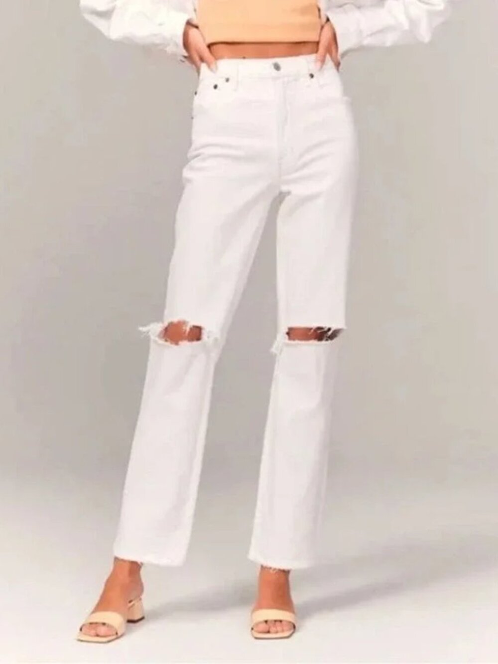Abercrombie & Fitch Ultra High Rise Ankle Straight Jeans Ripped White 26/2r